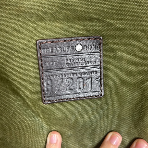 Treasure & Bone Army Green Brown Leather Canvas Shoulder Bag - Picture 5 of 9